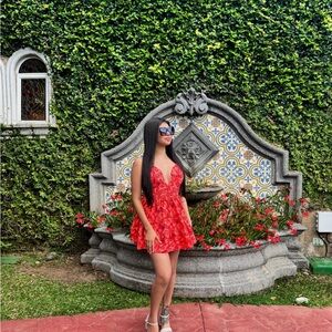 Elegant Red Floral Dress